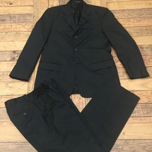 Geoffrey Beene Mens Black Suit Pinstriped 38R 32W